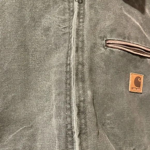 VTG Carhartt Detroit Jacket J97 MOS Moss Green Blanket Lined Distressed XL USA - Picture 3 of 11